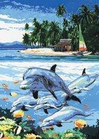 Maľovanie podľa čísel na plátno - Delfíny