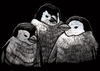 Škrabacie obrázky - mini - strieborný - tučniaky