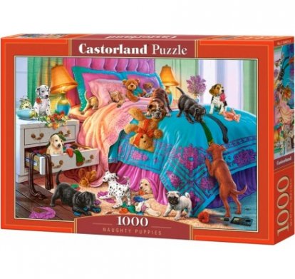 Puzzle Castorland - Zlobivá šteňatá na posteli
