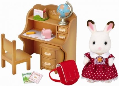 Sylvanian Families Nábytok "chocolate" králikov - sestra pri písacom stole so stoličkou