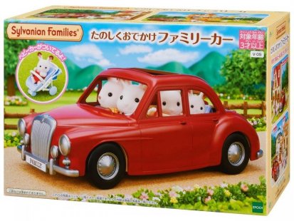 Sylvanian family Rodinné cestovné auto červené s kočíkom a autosedačkou