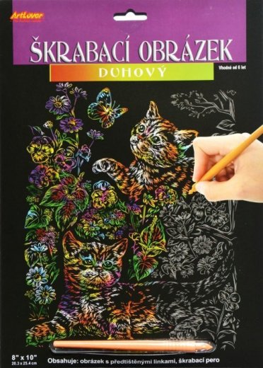 Škrabacie obrázok - dúhový - Mačičky