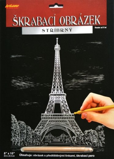 Škrabacie obrázok strieborný 20x25 cm - Eiffelova veža