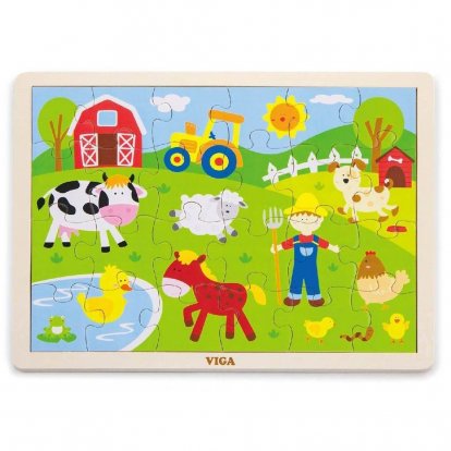 Viga Drevené puzzle 24 dielikov - farma