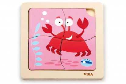 Viga Drevené puzzle 4 dieliky - krab