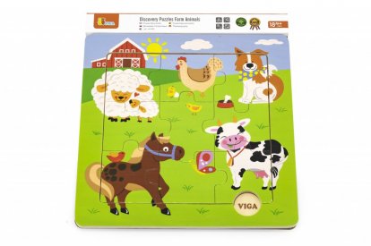 Viga Drevené puzzle 9 dielikov - domáce zvieratká