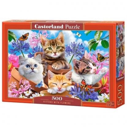Puzzle CASTORLAND 500 dielikov - Mačky medzi kvetmi