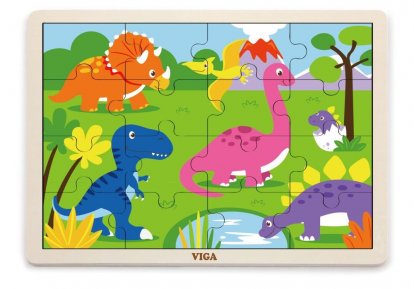 Viga Drevené puzzle 16 dielikov Dinosaury