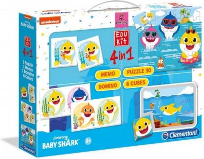 Clementoni EDUkit - Baby Shark 4v1 (pexeso, 60 puzzle, domino, 6 kociek)