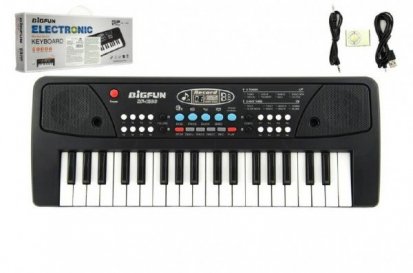 Pianko/Varhany/Klávesy 37 kláves, napájanie na USB + prehrávač MP3 + mikrofón plast 40cm v krabici