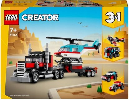 LEGO Creator 3v1 31146 Nákladiak s plochou korbou a helikoptéra