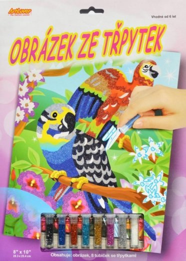 Obrázok z trblietok - Papagáje