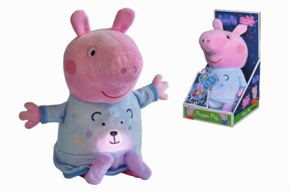 Simba Peppa Pig 2v1 plyšový zaspávač, hrajúci + svetlo, modrý 25 cm